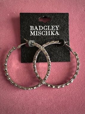 Badgley Mischka Silver Crystal-Embellished Hoop Earrings